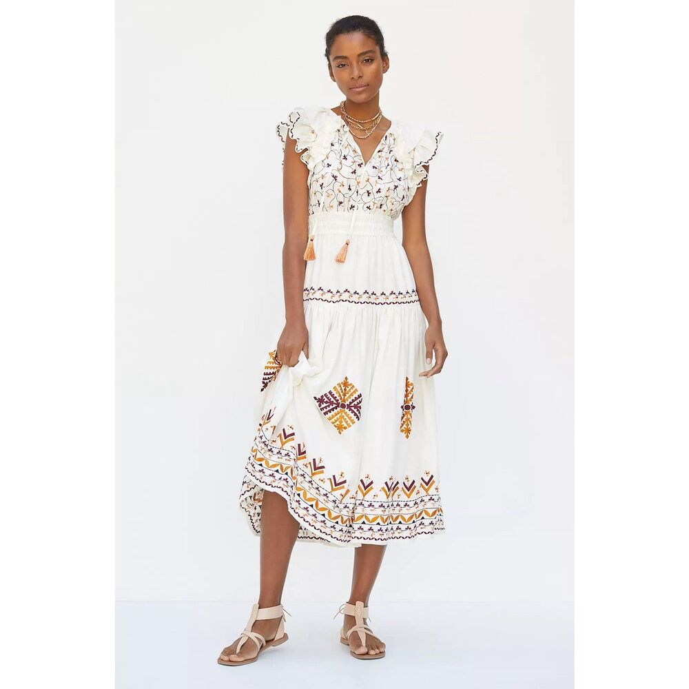 Anthropologie Embroidered Midi Dress